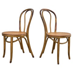 Pair or Thonet No. 18 Bentwood Cane Bistro Dining Chairs