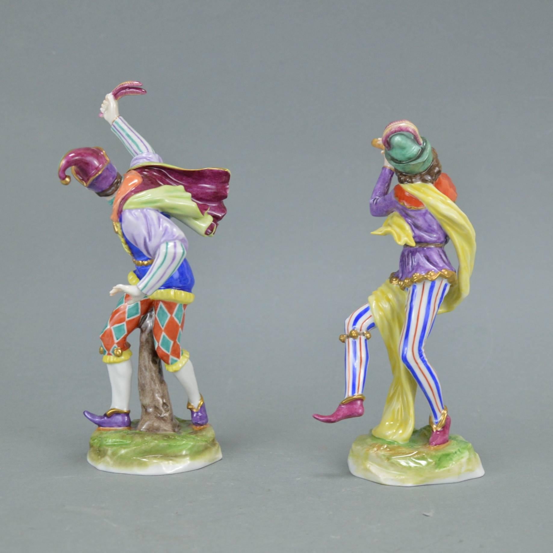 Cast Pair or Volkstedt Porcelain Figurines Commedia Dell Arte Germany
