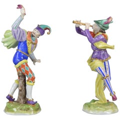 Paire de figurines en porcelaine de la Commedia Dell Arte Volkstedt, Allemagne