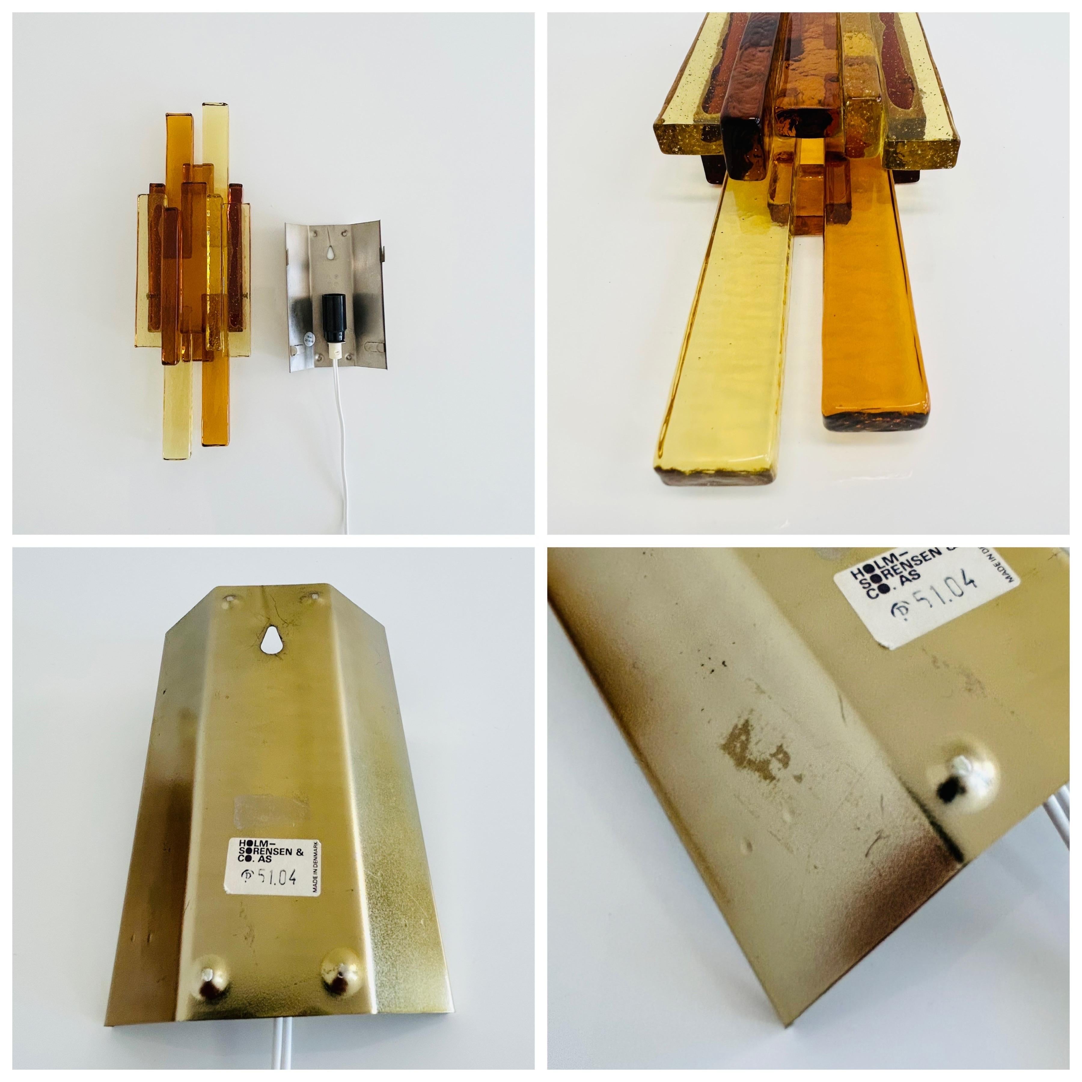 Pair of Yellow and Amber Glass Wall Lamps by Holm Sørensen, 1960s, Denmark For Sale 3