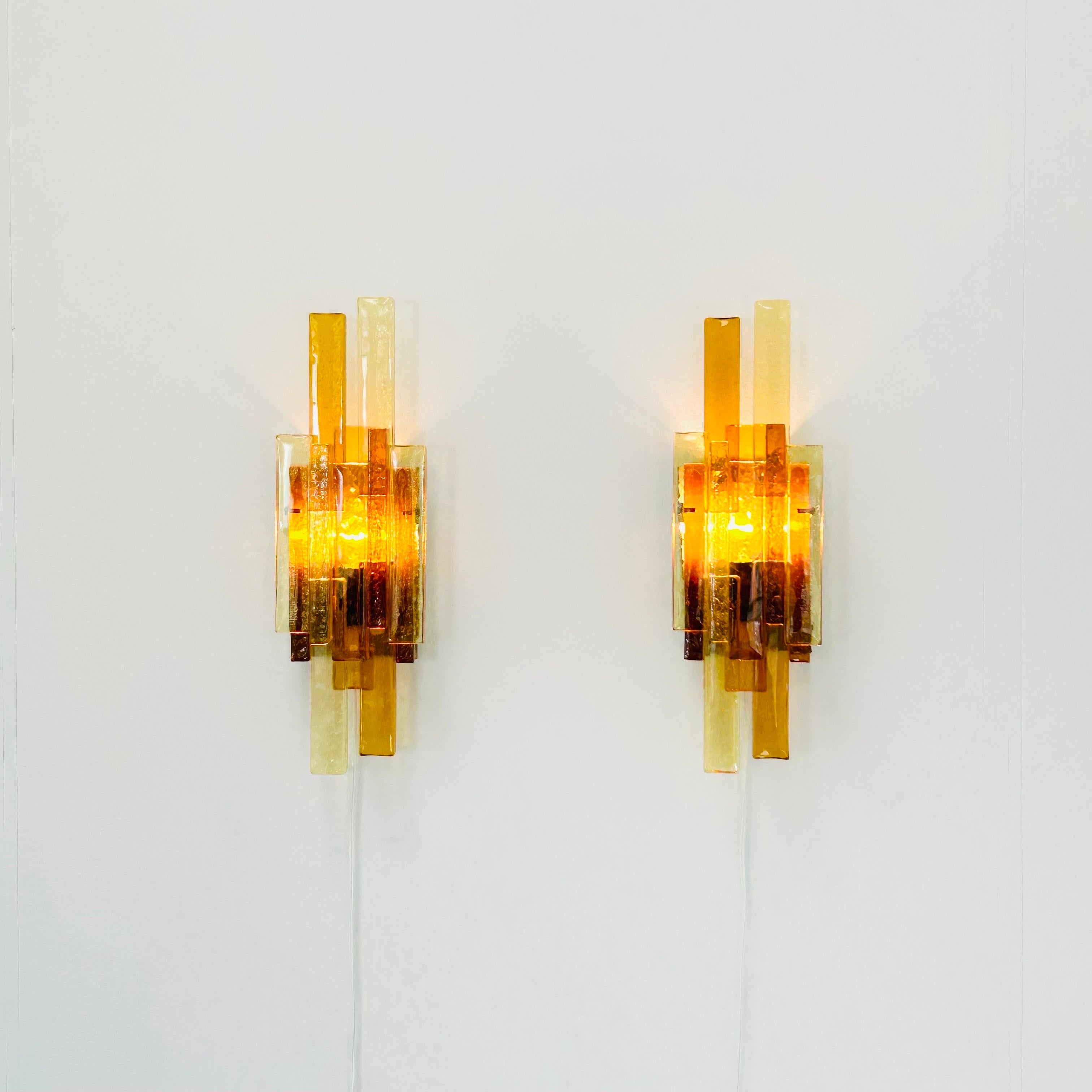 Pair of Yellow and Amber Glass Wall Lamps by Holm Sørensen, 1960s, Denmark In Good Condition For Sale In Værløse, DK