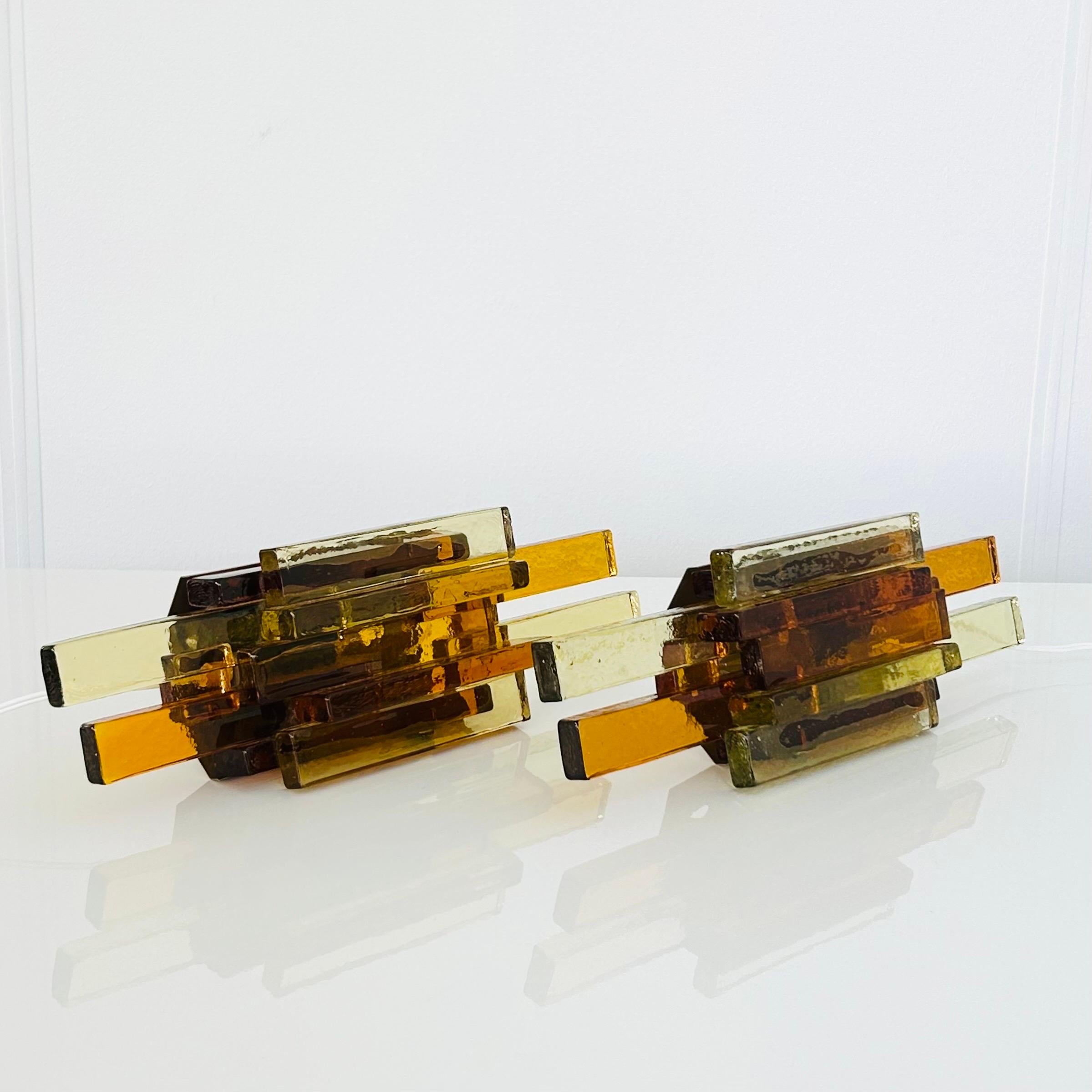 Pair of Yellow and Amber Glass Wall Lamps by Holm Sørensen, 1960s, Denmark For Sale 2