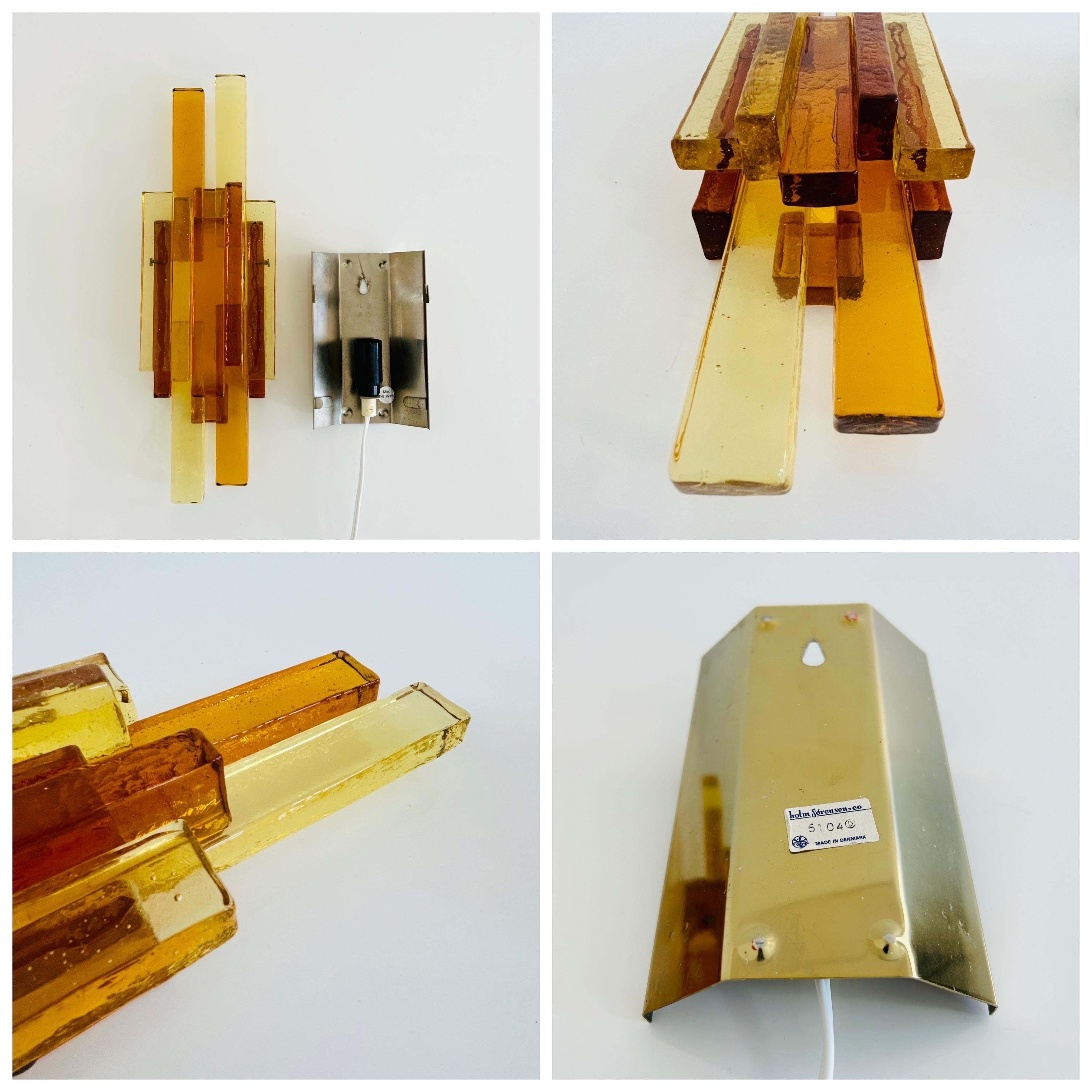 Pair of Yellow and Amber Glass Wall Lamps by Holm Sørensen, 1960s, Denmark For Sale 2
