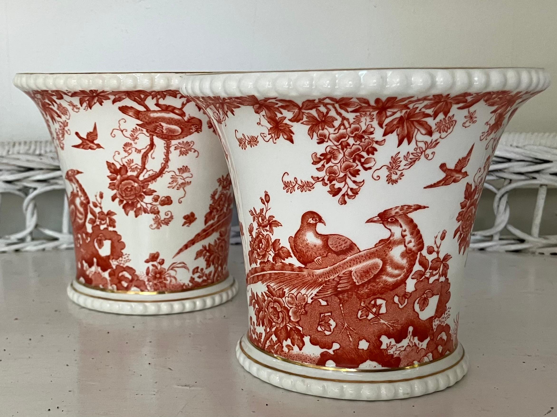Chinoiserie Pair Orange and White Bird Vases For Sale