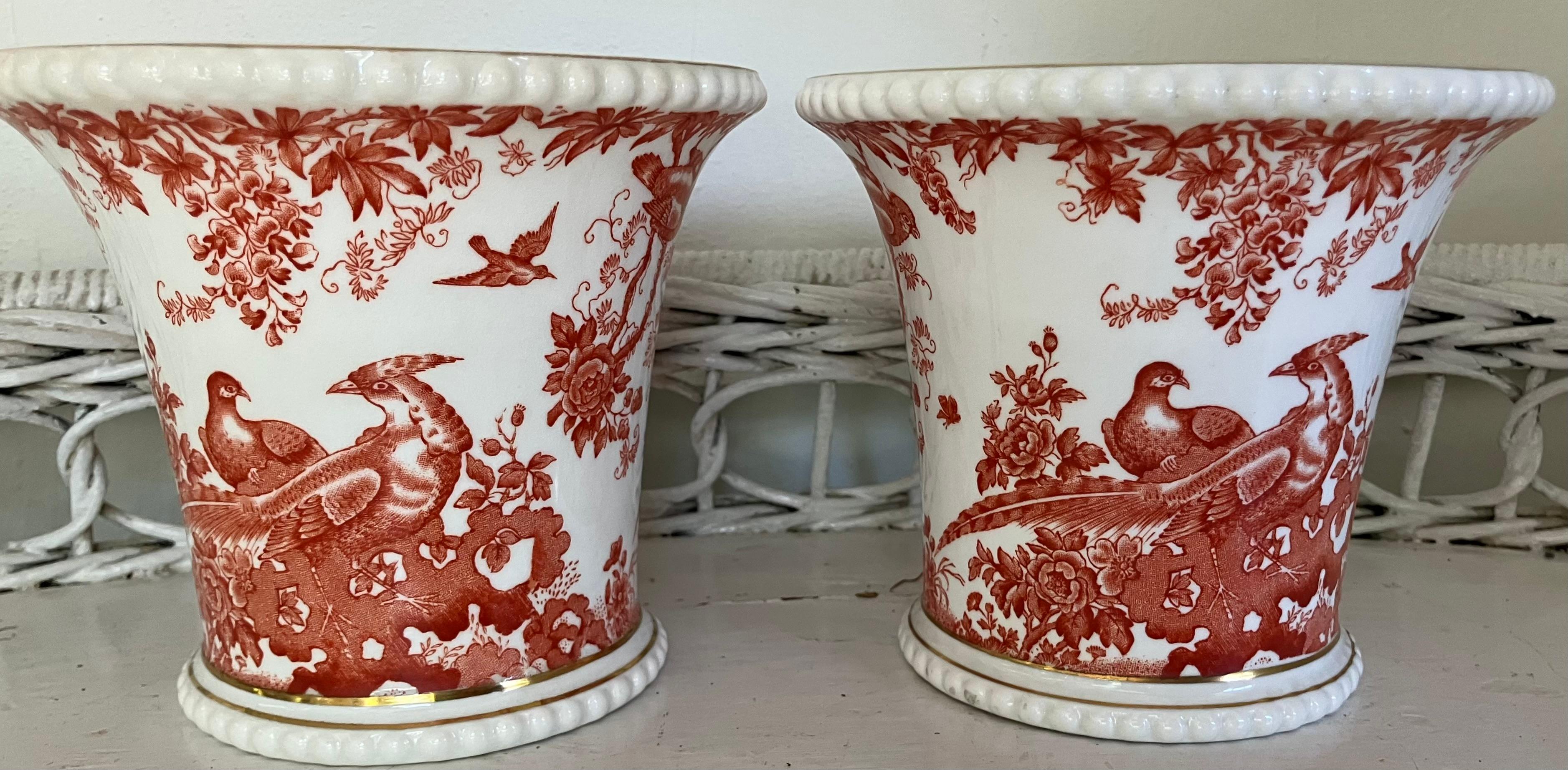 Glazed Pair Orange and White Bird Vases For Sale