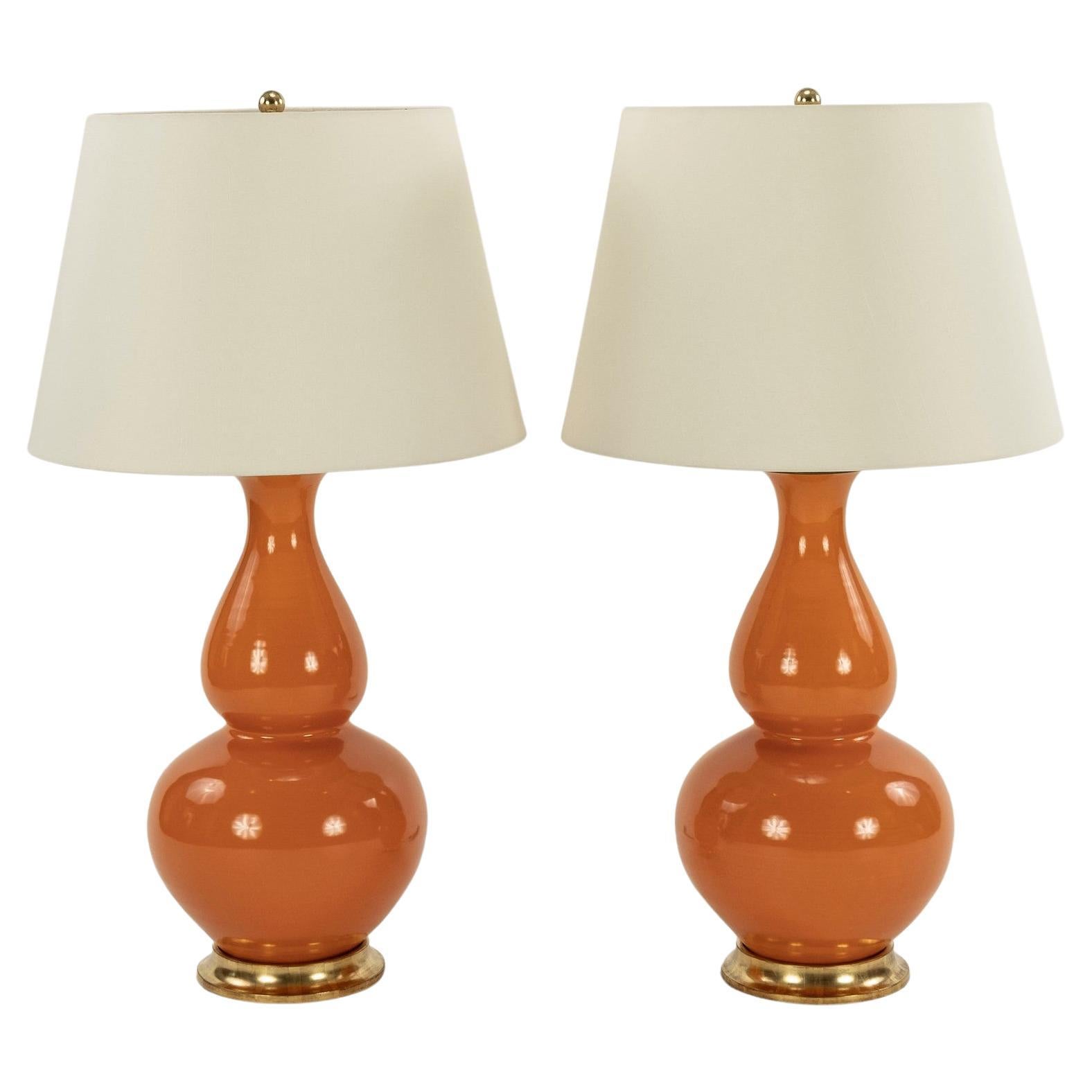 Pair Orange Christopher Spitzmiller Aurora Table Lamps