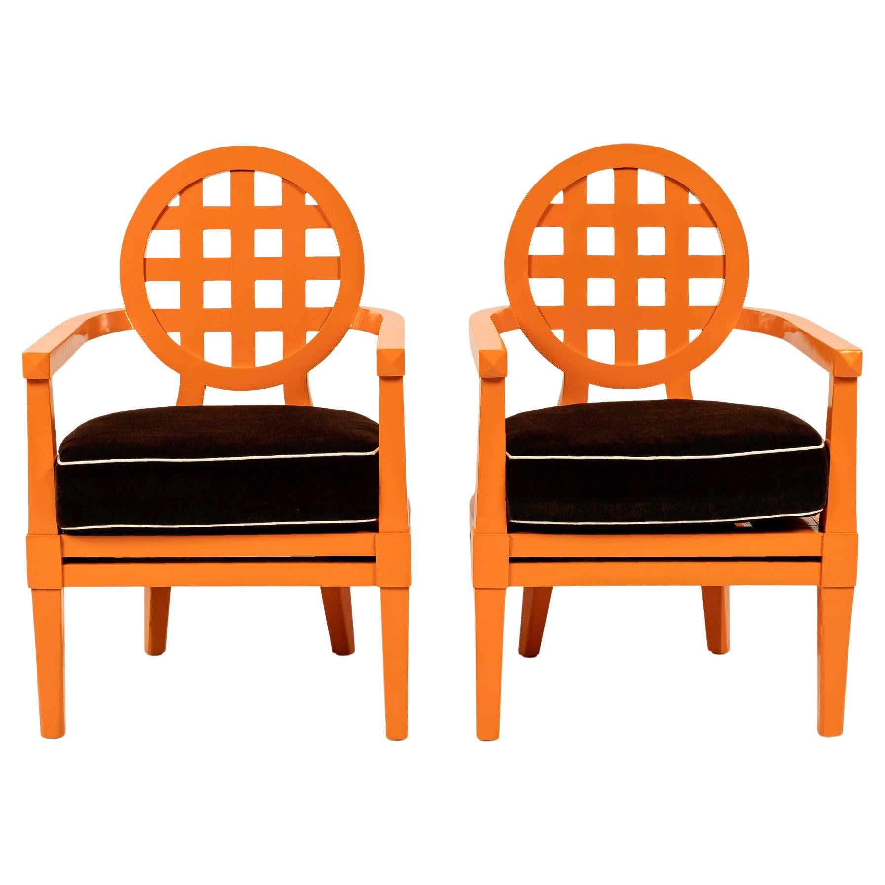 Pair Orange McGuire Teak Portico Armchairs