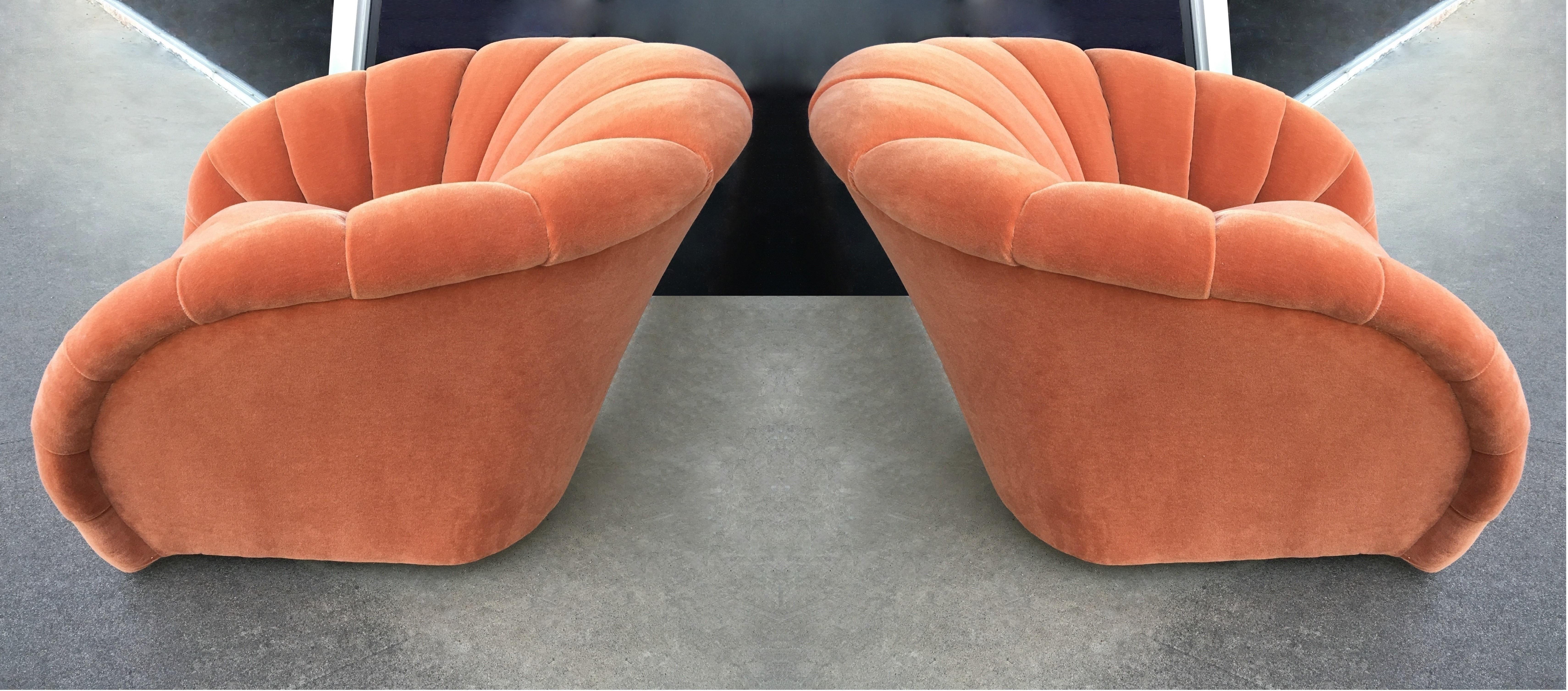 American Pair of Orange Vladimir Kagan Design Channel Back Swivel Chairs For Sale