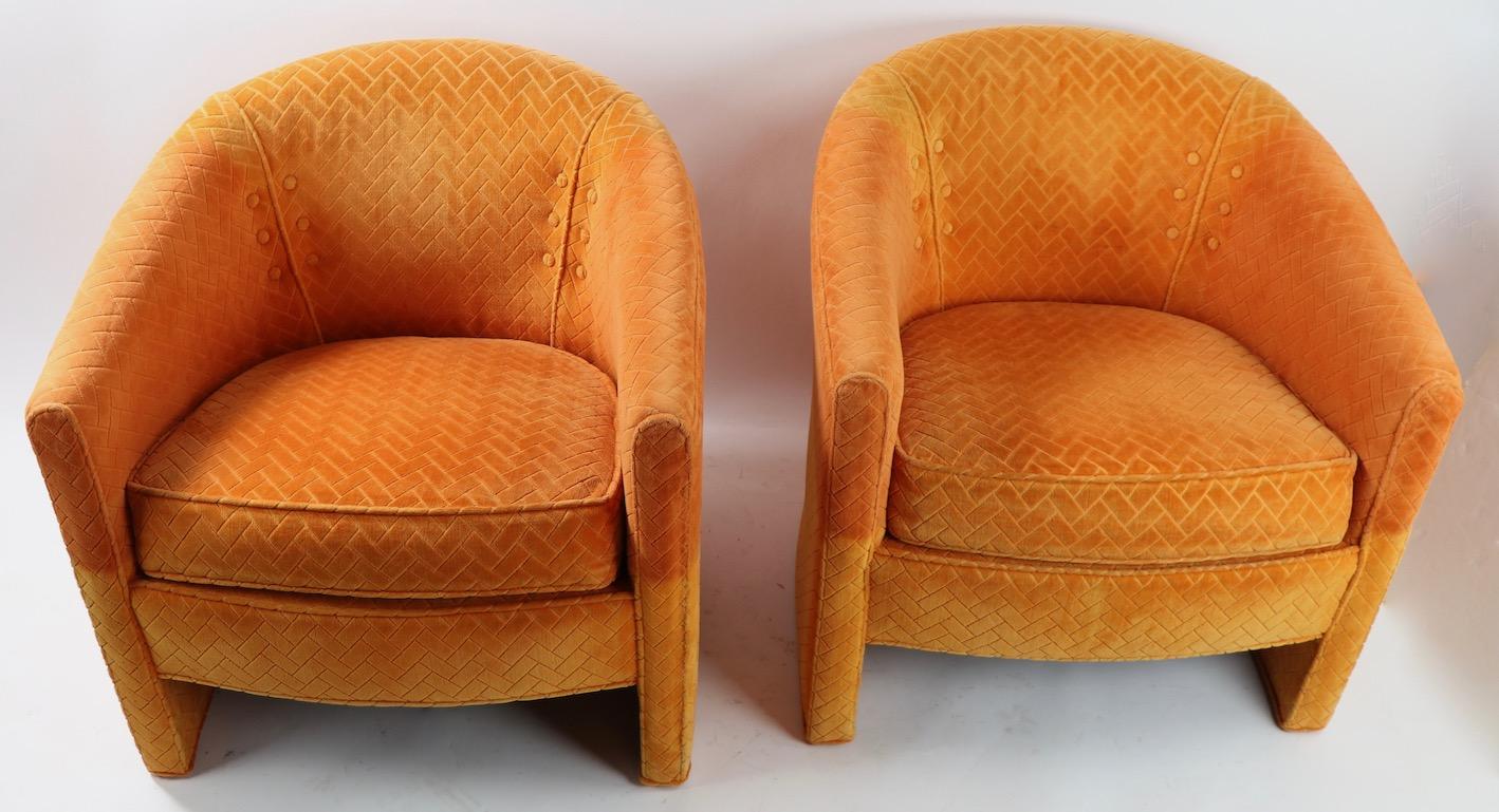 Pair of Orange Tub Chairs by Century Hickory Furniture  After Milo Baughman 4