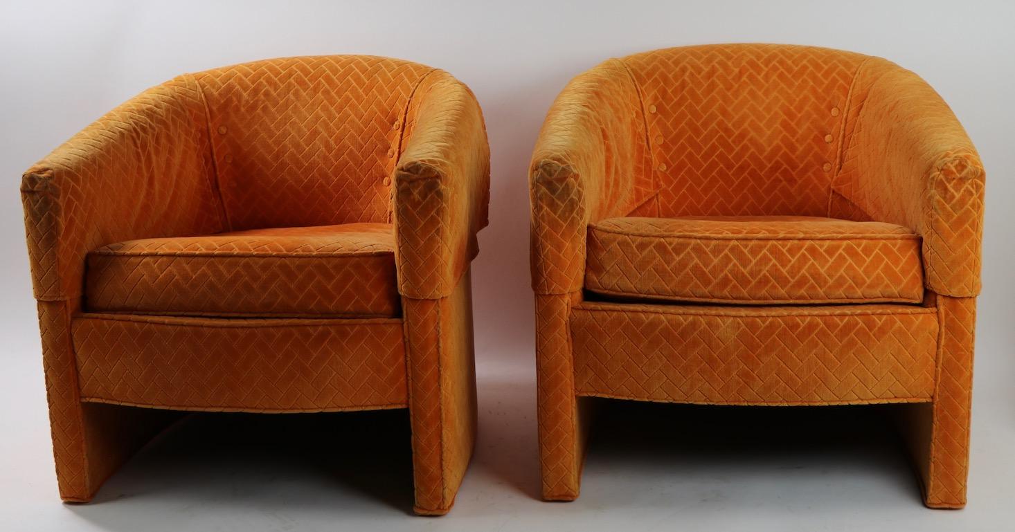 Pair of Orange Tub Chairs by Century Hickory Furniture  After Milo Baughman 6