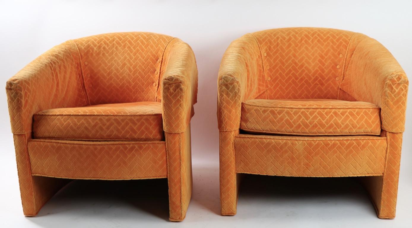 Pair of Orange Tub Chairs by Century Hickory Furniture  After Milo Baughman 7