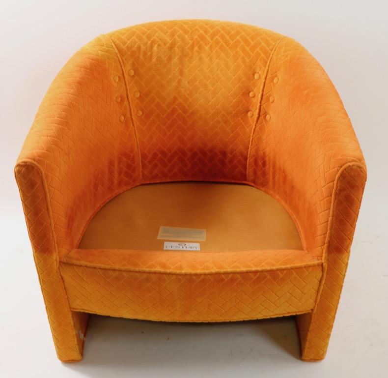 American Pair of Orange Tub Chairs by Century Hickory Furniture  After Milo Baughman