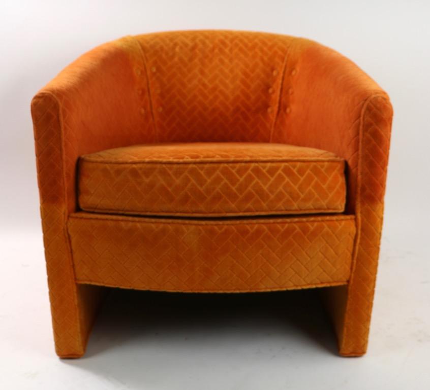 Upholstery Pair of Orange Tub Chairs by Century Hickory Furniture  After Milo Baughman