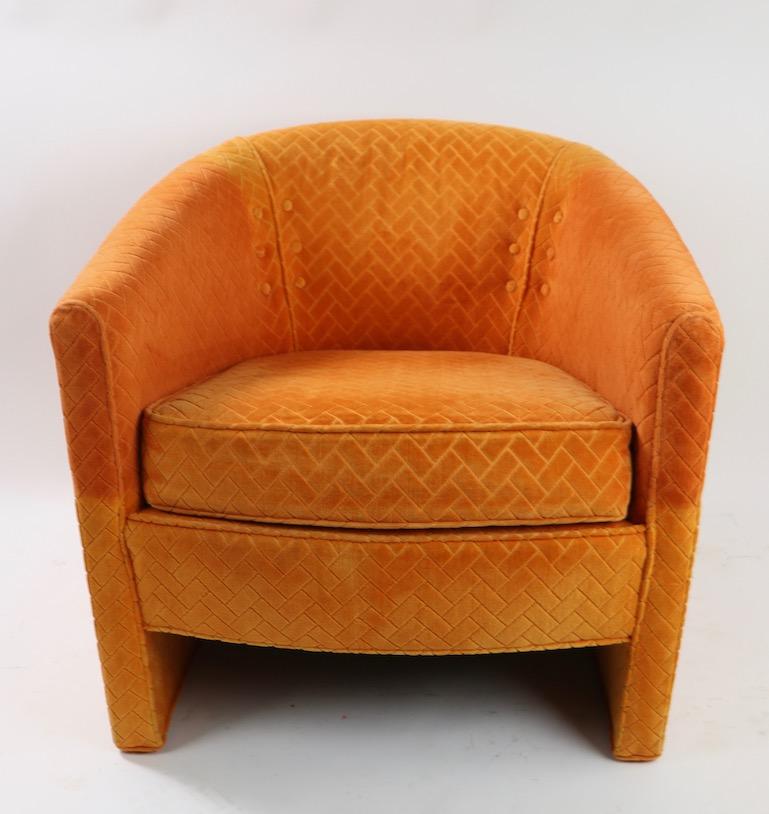 Pair of Orange Tub Chairs by Century Hickory Furniture  After Milo Baughman 1