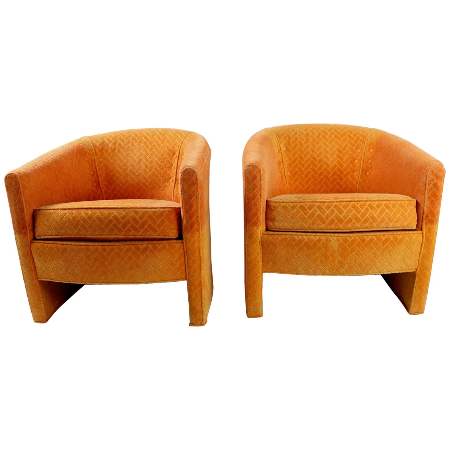 Pair of Orange Tub Chairs by Century Hickory Furniture  After Milo Baughman