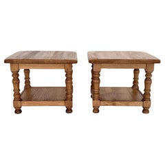 Pair Organic Textured Oak Wood Side Tables by Vereinigte Werkstätten, 1970