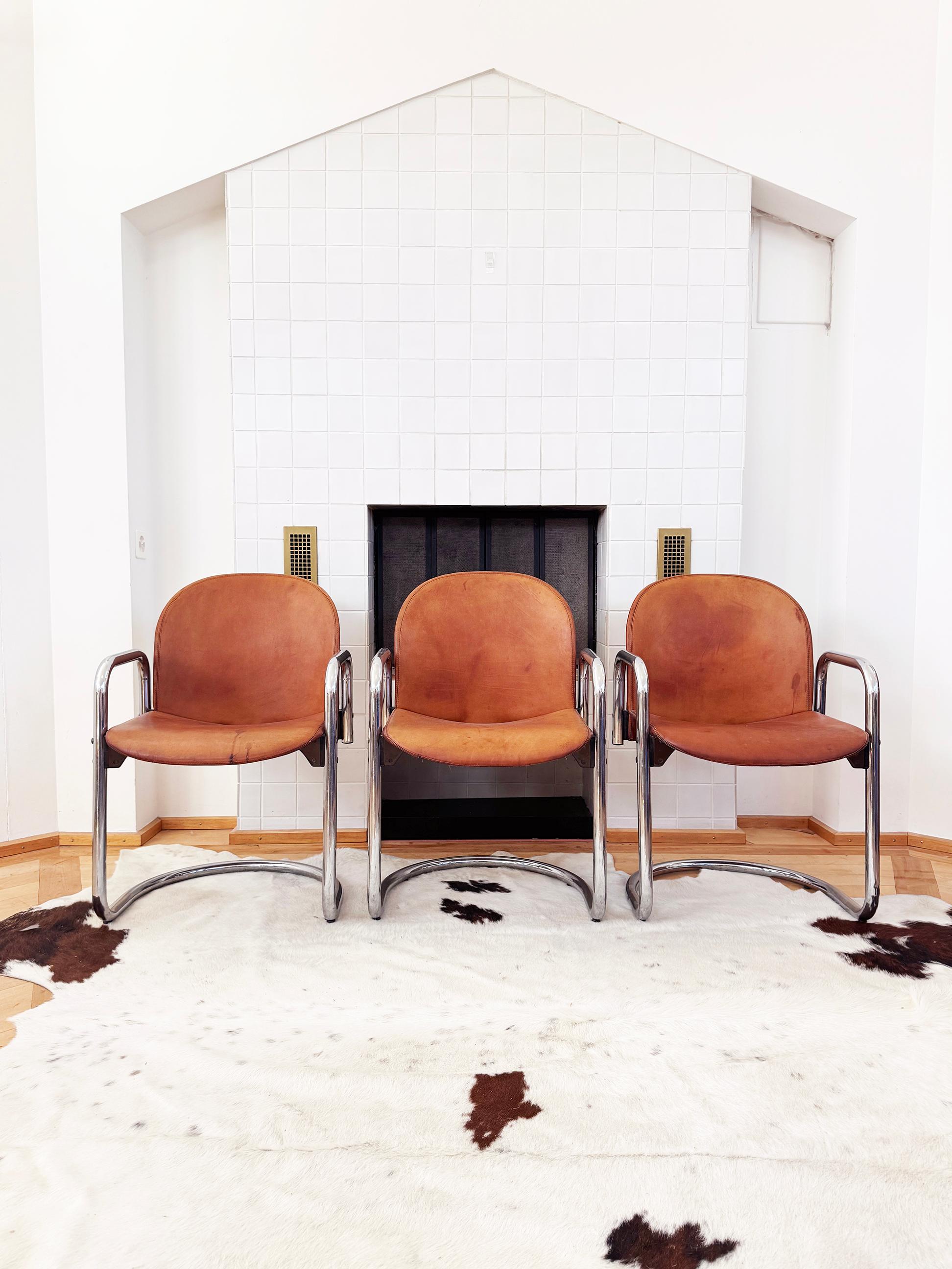 PAAR Original 70er Jahre Braunes Leder Afra & Tobia Scarpa B&B Italia 'Dialogo' Stühle im Angebot 6