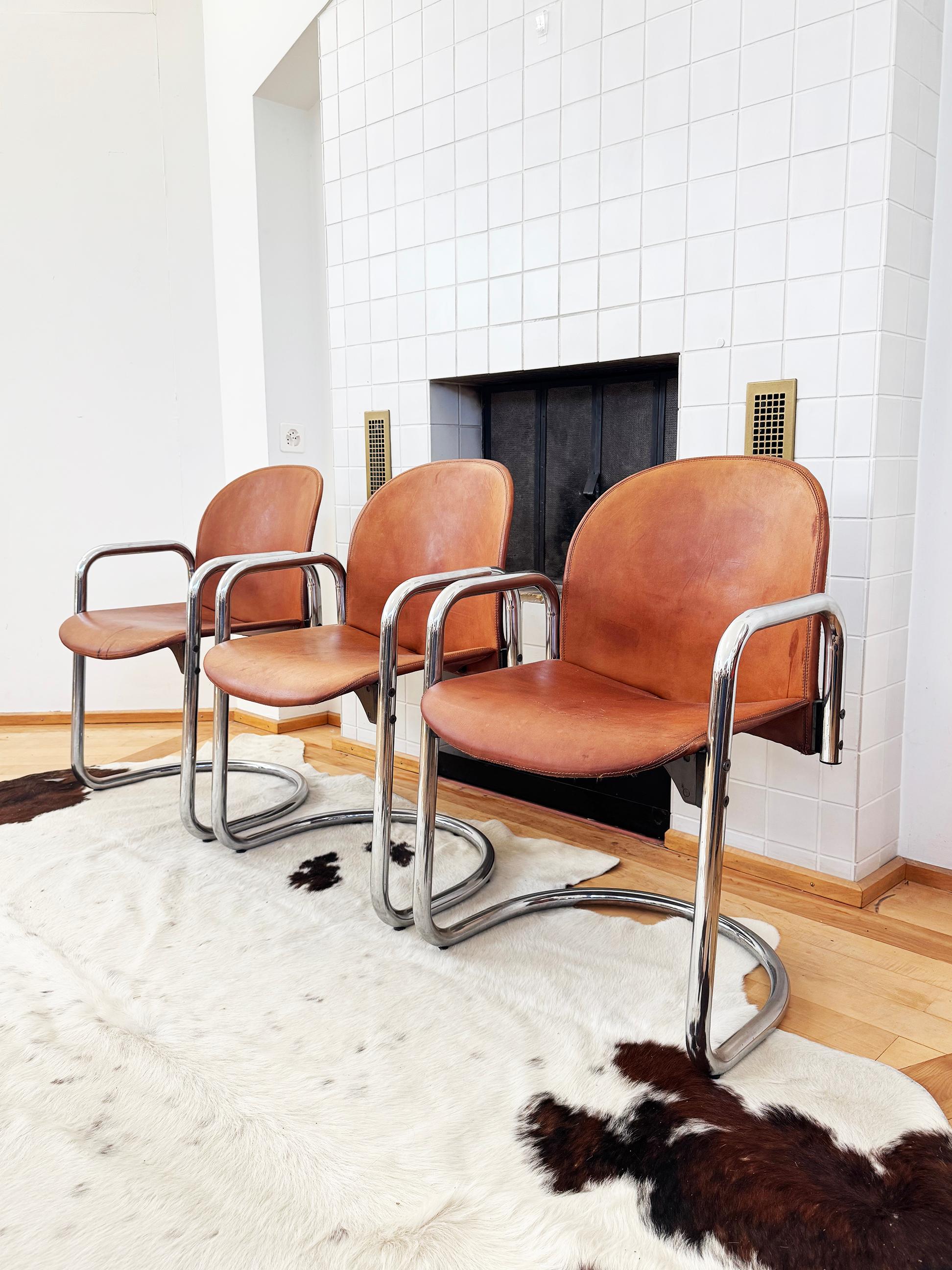 PAAR Original 70er Jahre Braunes Leder Afra & Tobia Scarpa B&B Italia 'Dialogo' Stühle im Angebot 7