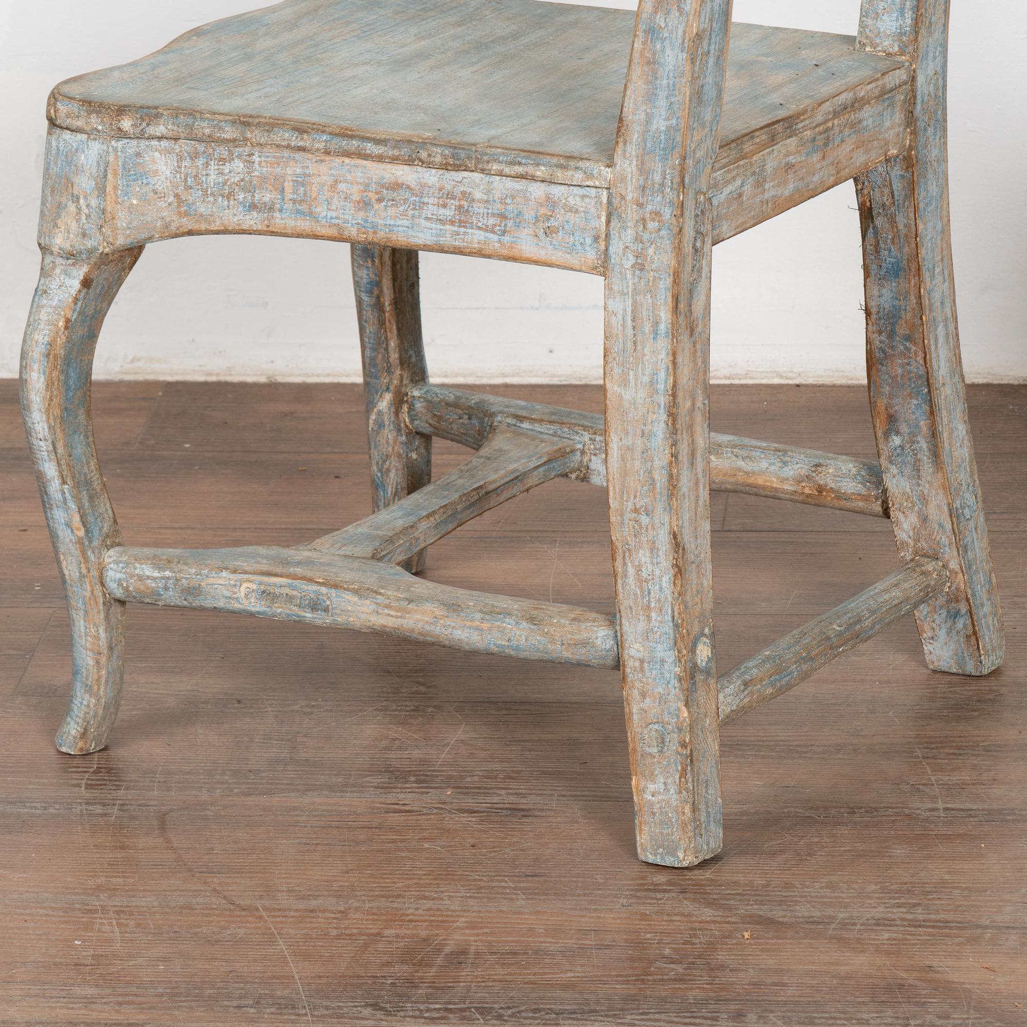 Paire de chaises d'appoint rococo originales en pin suédois peint en bleu, vers 1800-40 en vente 2