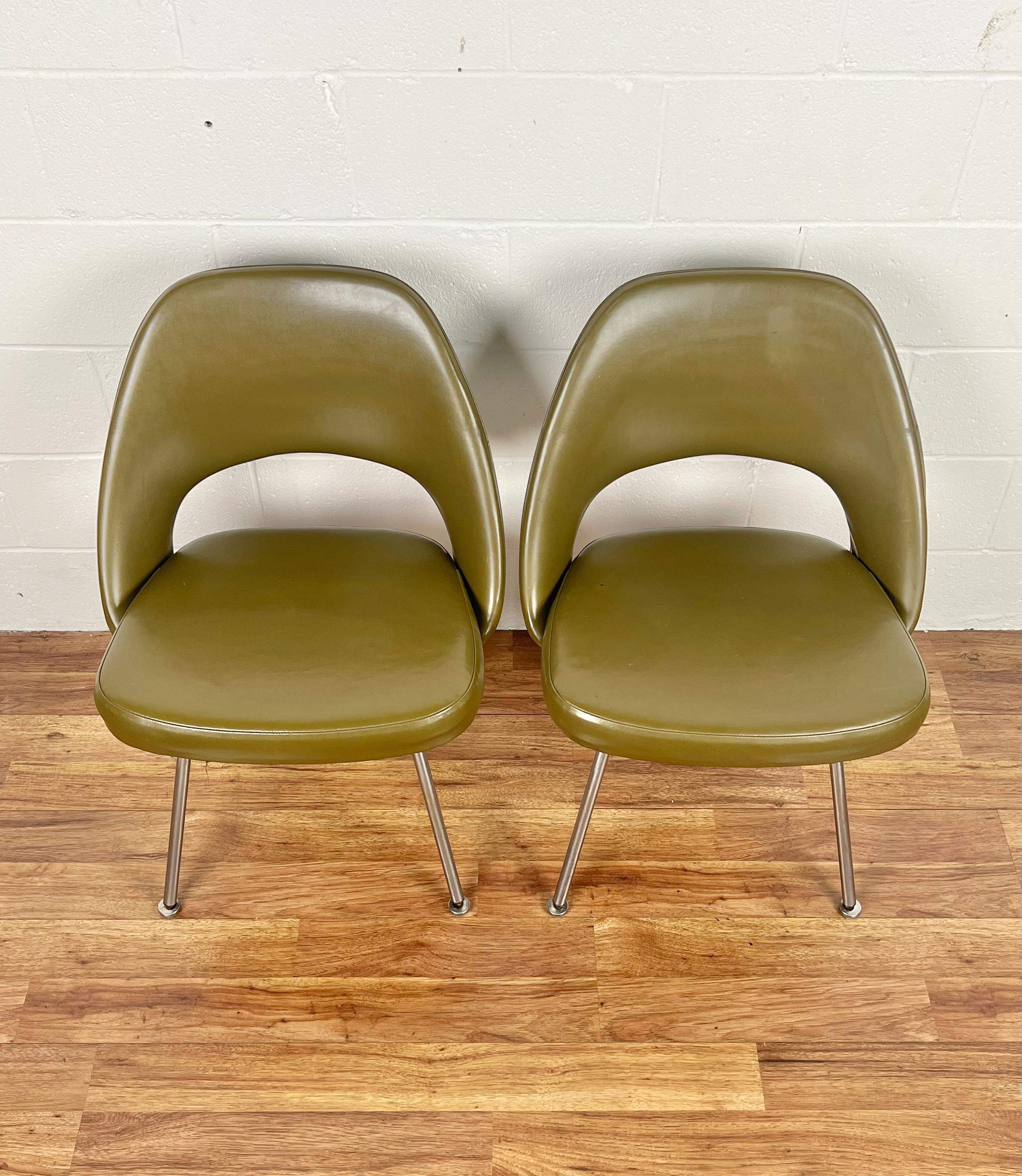 American Pair Original Bronze Green Early Eero Saarinen 71 Executive Side Chairs Knoll For Sale