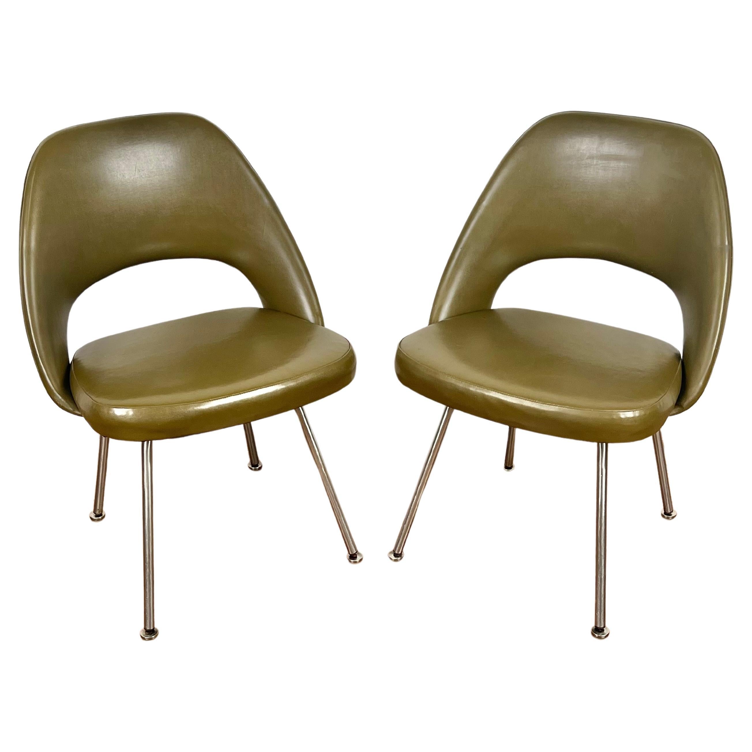 Pair Original Bronze Green Early Eero Saarinen 71 Executive Side Chairs Knoll For Sale