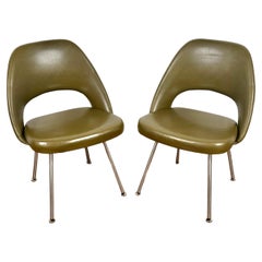 Pair Original Bronze Green Early Eero Saarinen 71 Executive Side Chairs Knoll