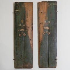 Pair, Original Folk Art Painted Panels with Flowers circa 1800's