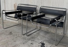 Pair of Original Gavina Wassily Chairs by Marcel Breuer in Black Leather