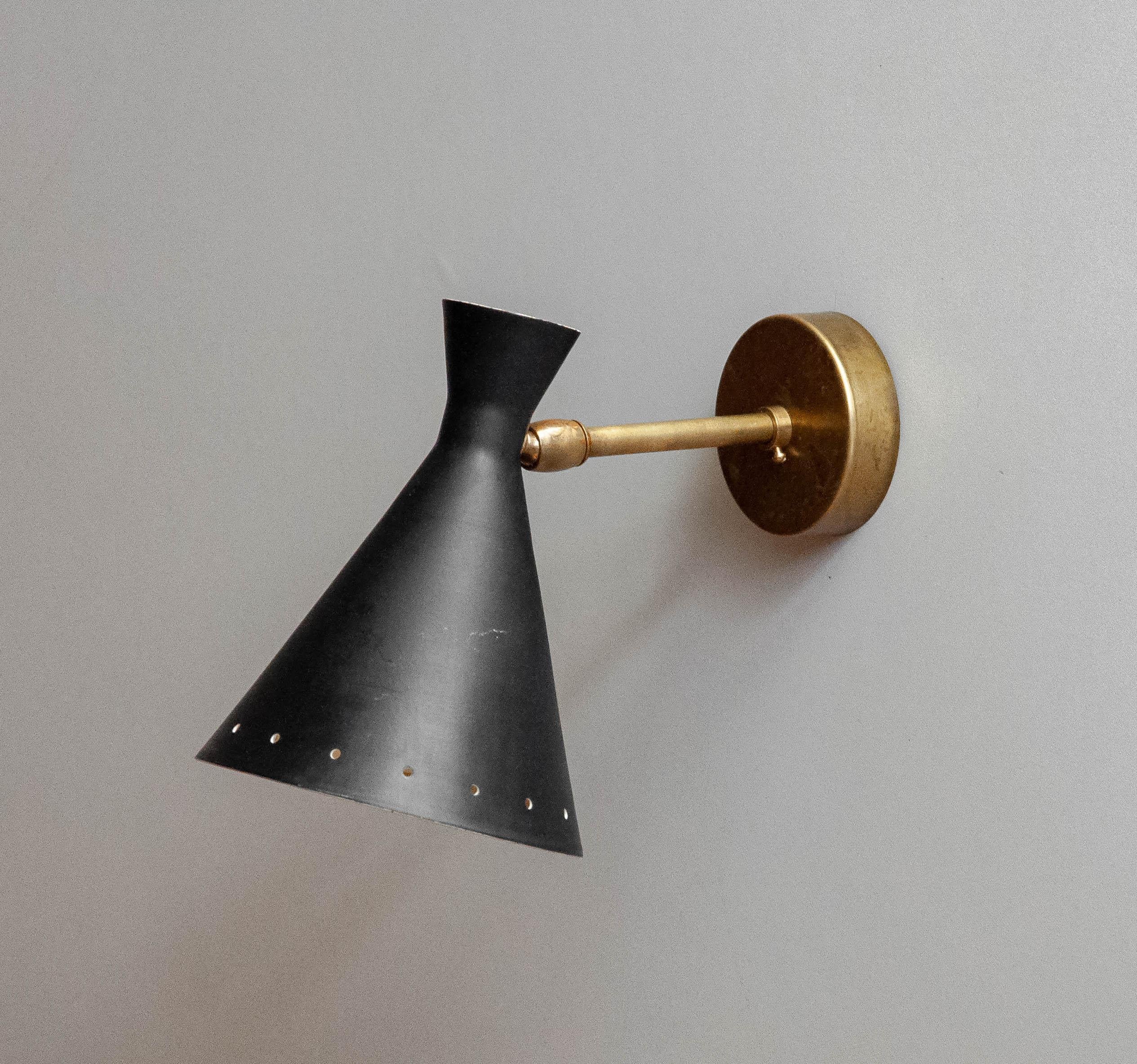 Pair Original Italian Black Brass Wall Lights Attributed To Stilnovo Italy 1950s 5