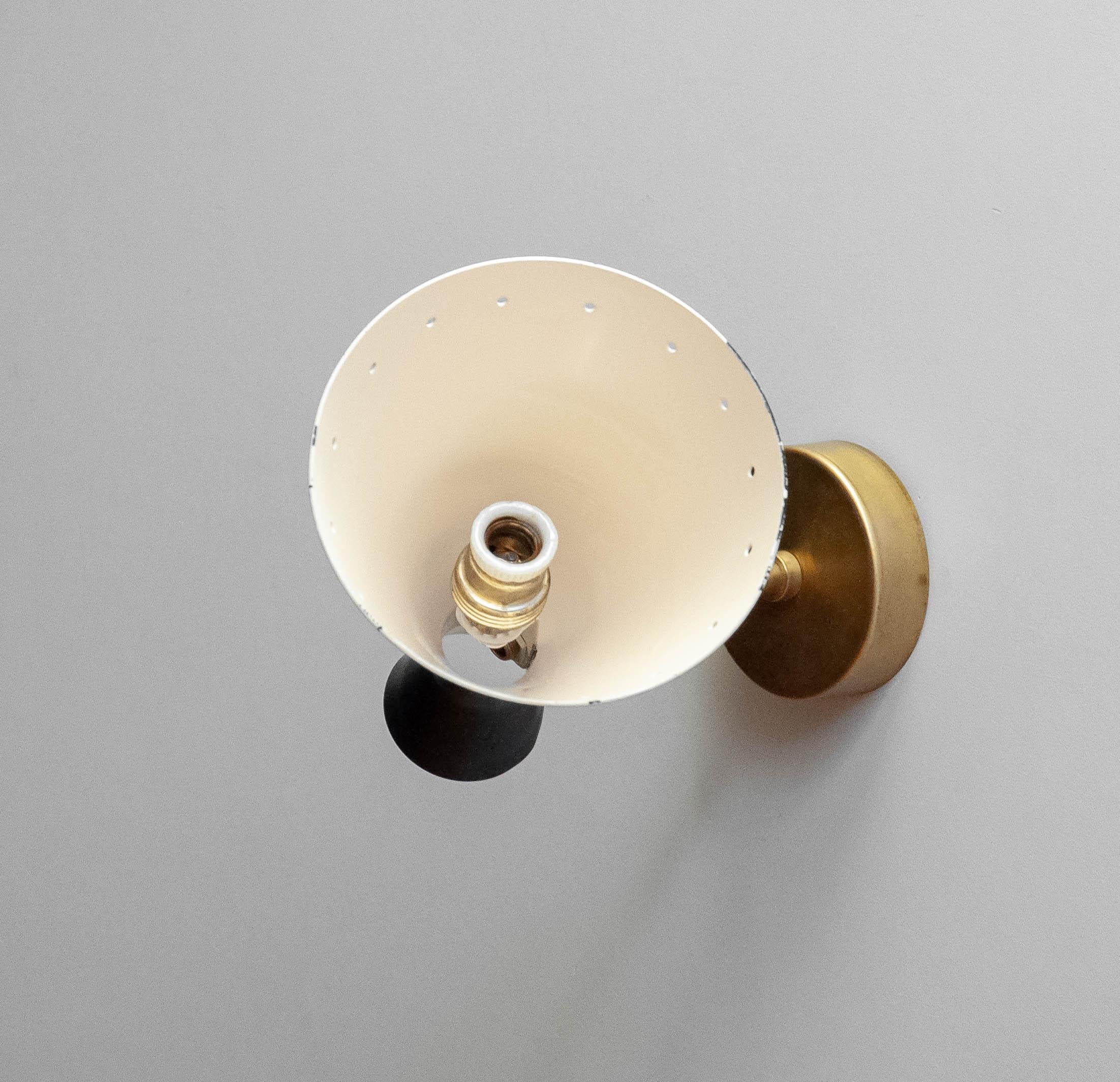 Pair Original Italian Black Brass Wall Lights Attributed To Stilnovo Italy 1950s 6