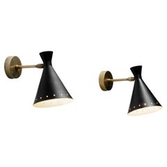 Pair Original Italian Black Brass Wall Lights Attributed To Stilnovo Italy 1950s