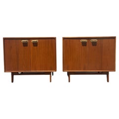 Pair Original Jens Risom Cabinets, Walnut, Brass, Chest of Drawers