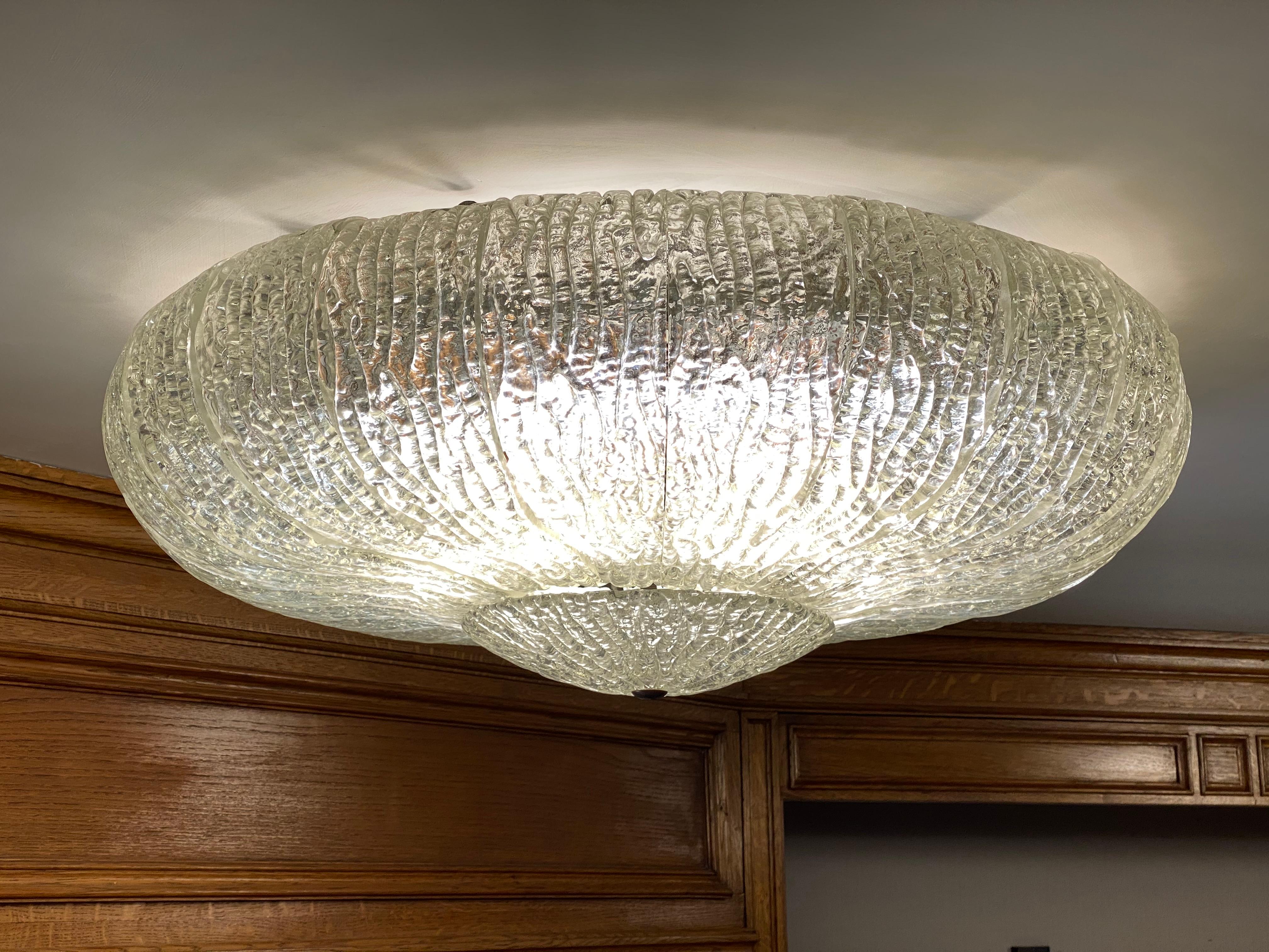 Pair Original Large Ceiling Flush Mount Lights by Barovier & Toso, Murano, 1940s For Sale 6