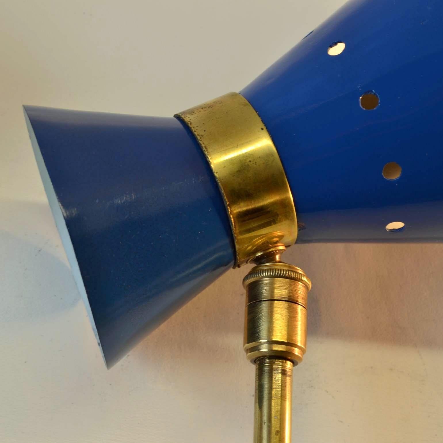 Mid-20th Century Pair of Blue & Brass Sconces Italy 1960's
