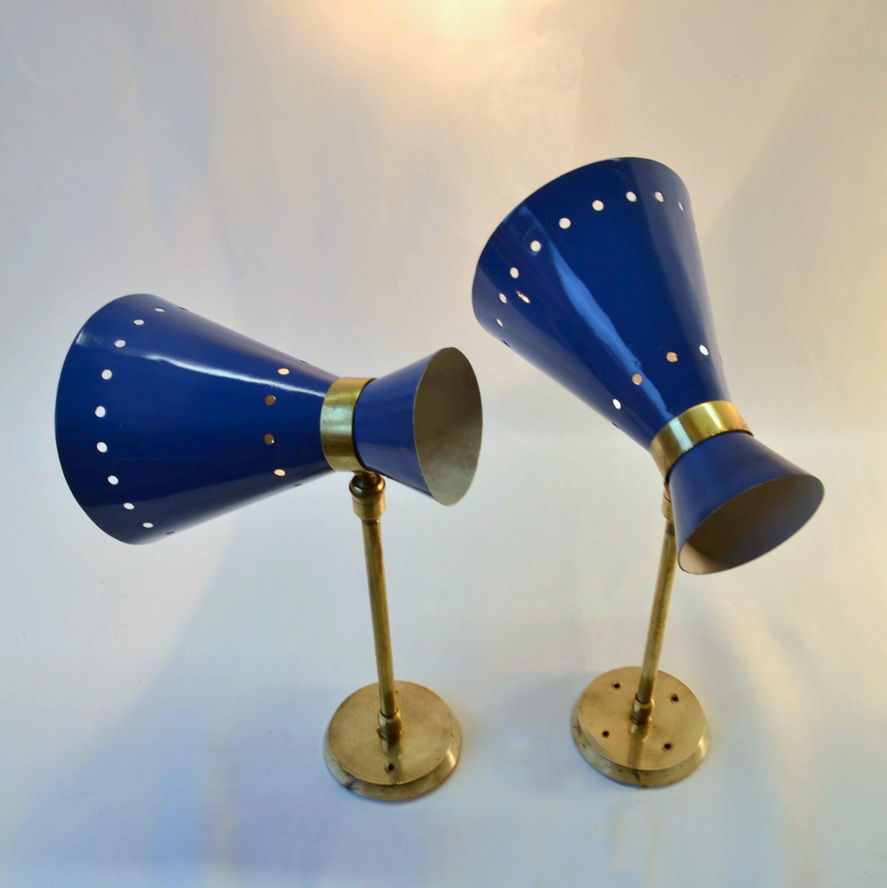 Pair of Blue & Brass Sconces Italy 1960's 1