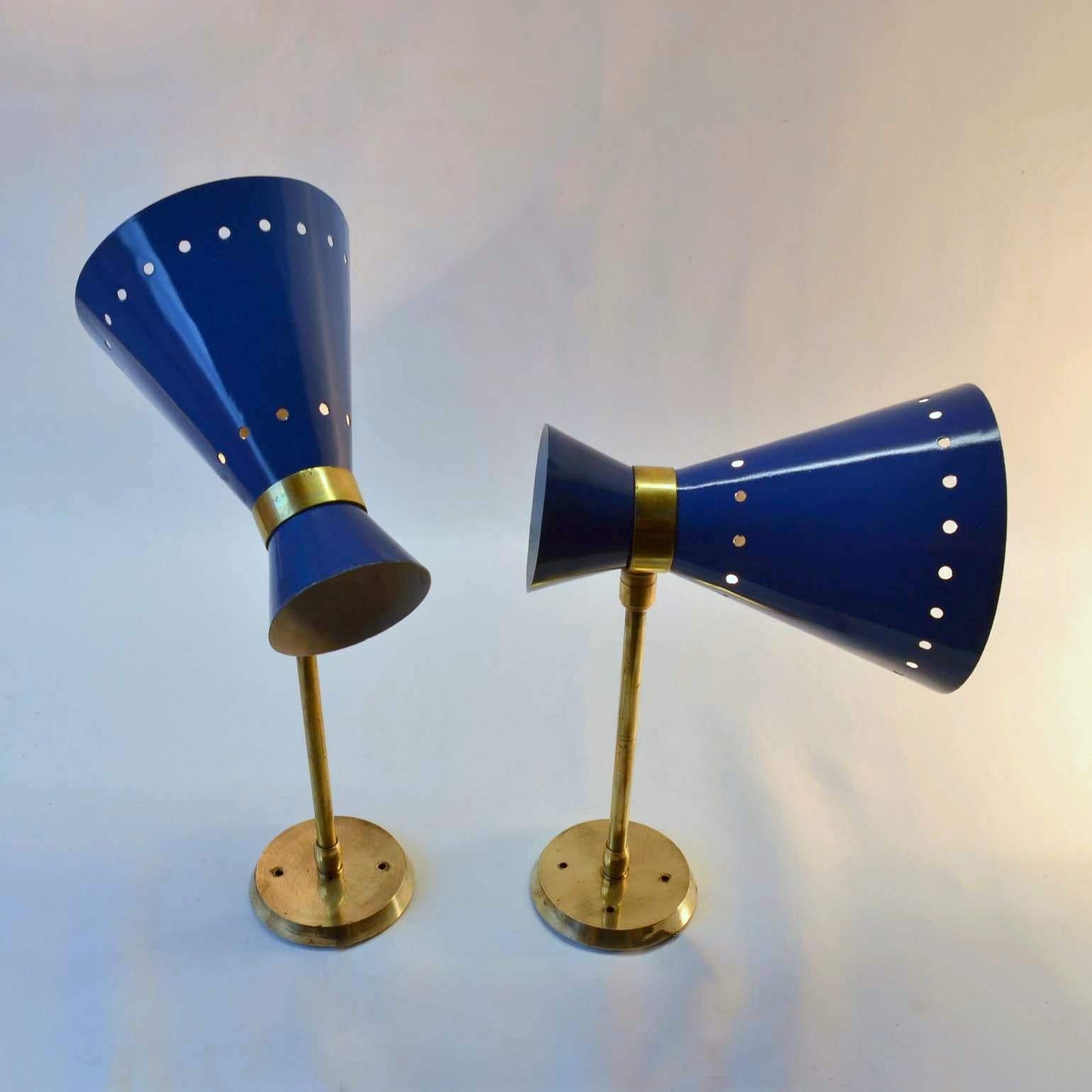 Pair of Blue & Brass Sconces Italy 1960's 2