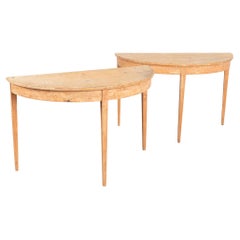 Pair, Original Painted Pine Demi Lune Console Tables, Sweden circa 1860 Antique Pair, Original Painted Pine Demi Lune Console Tables, Sweden circa 1860