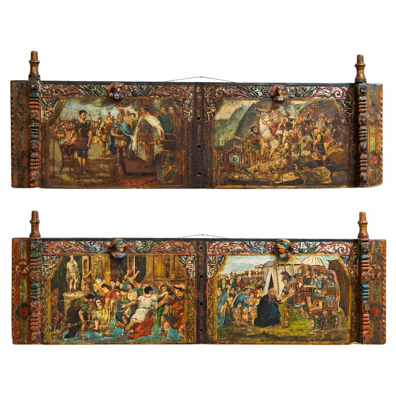 Pair, Original Painted Sicilian Donkey Cart Side Panels, Opera Muzio Scevola and