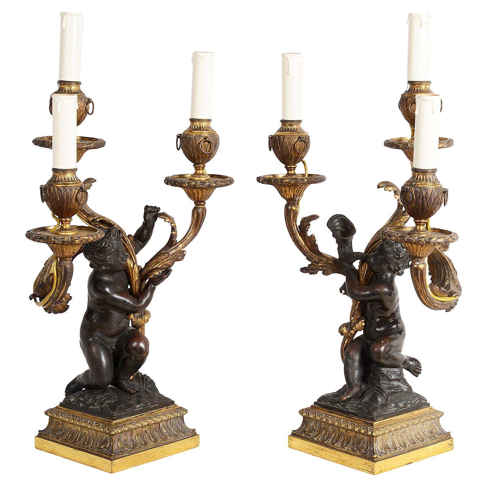 Pair Ormolu and Bronze Candelabra, Early 19th Century For Sale