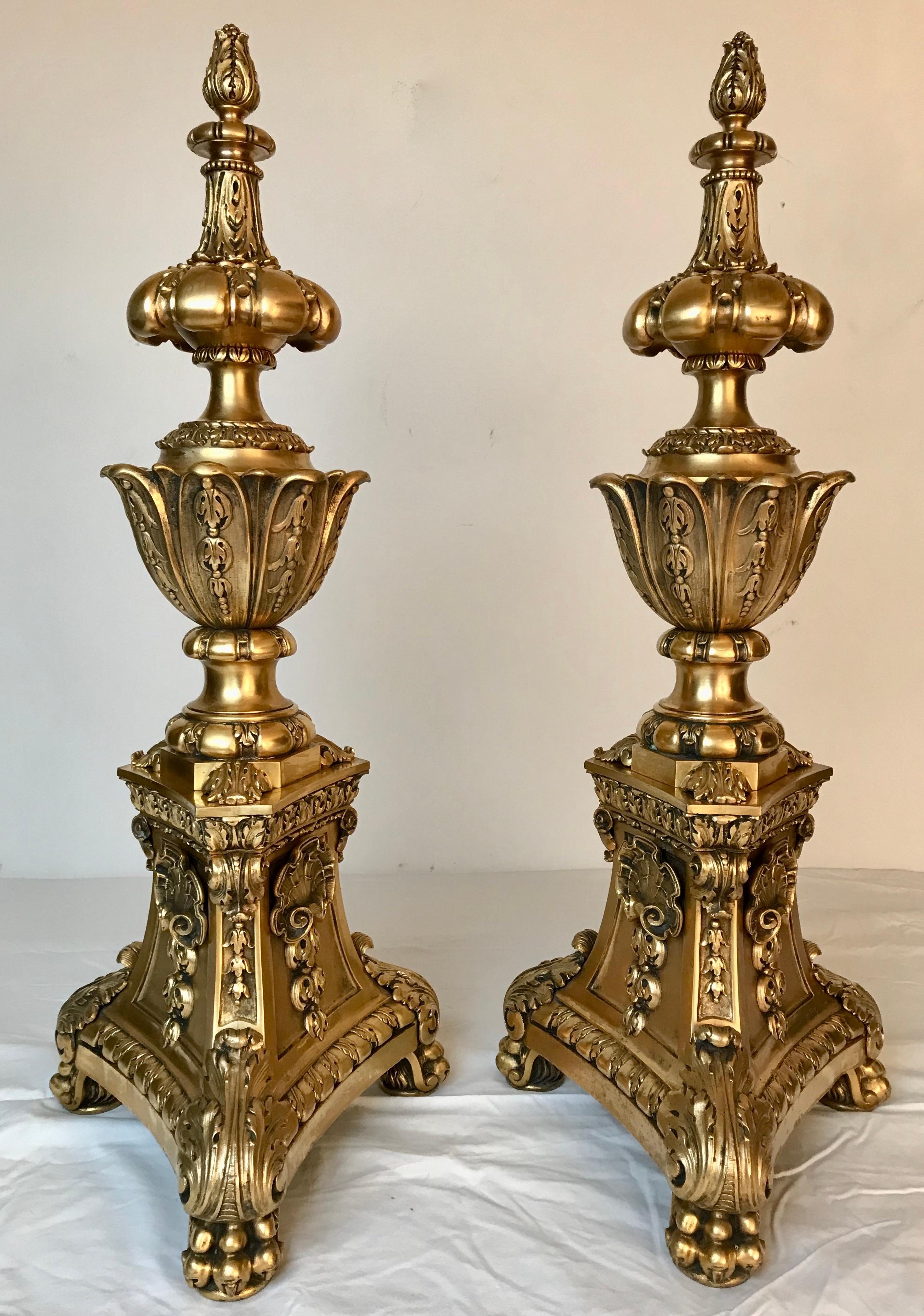 Pair Ormolu Bronze Andirons For Sale 1