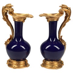 Pair Ormolu Mounted Porcelain Ewers, French, 19th Century