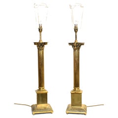 Vintage Pair Ormolu Table Lamps Lights Corinthian Column Grand Tour
