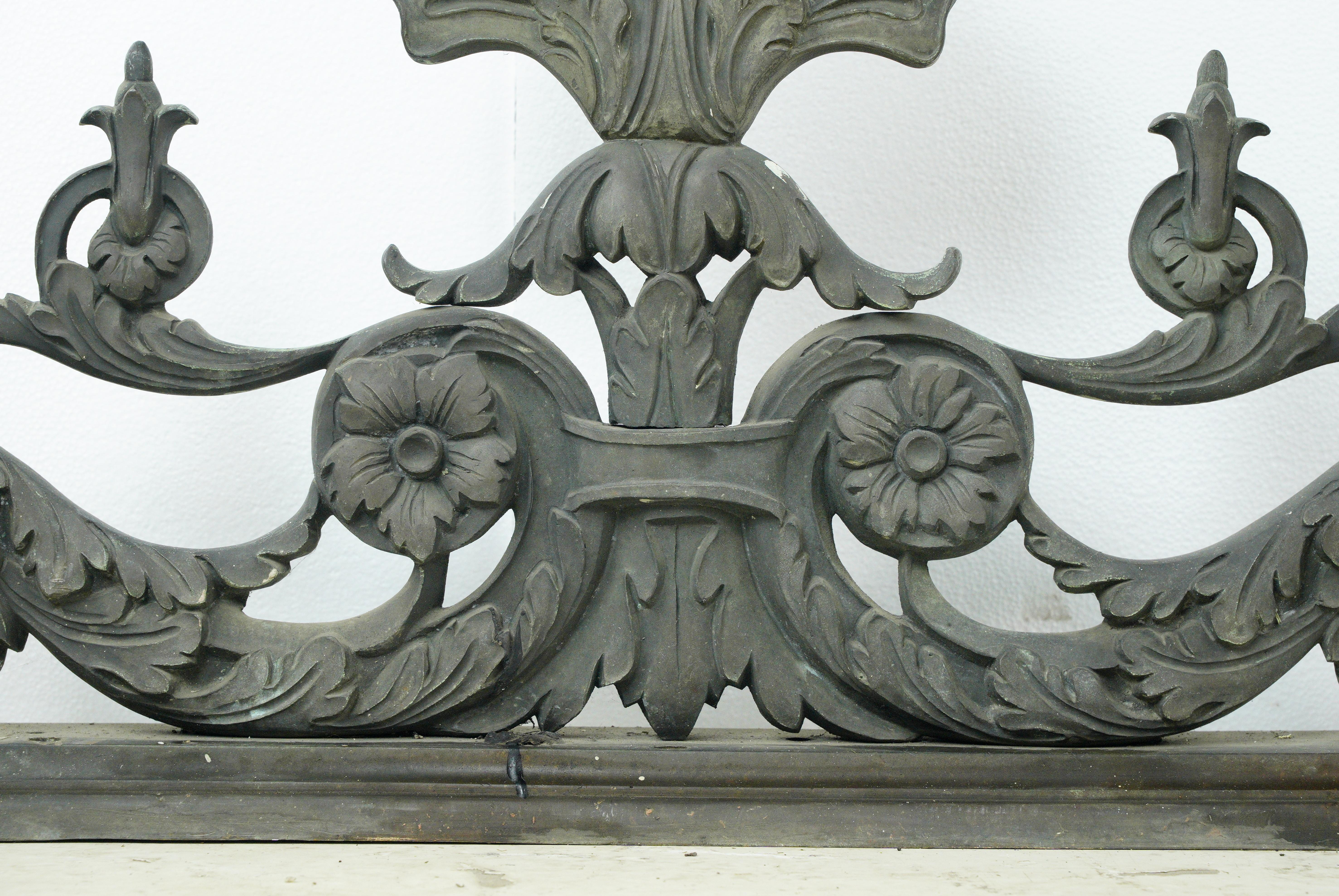 American Pair Ornate Verdigris Cast Bronze Architectural Pediments For Sale