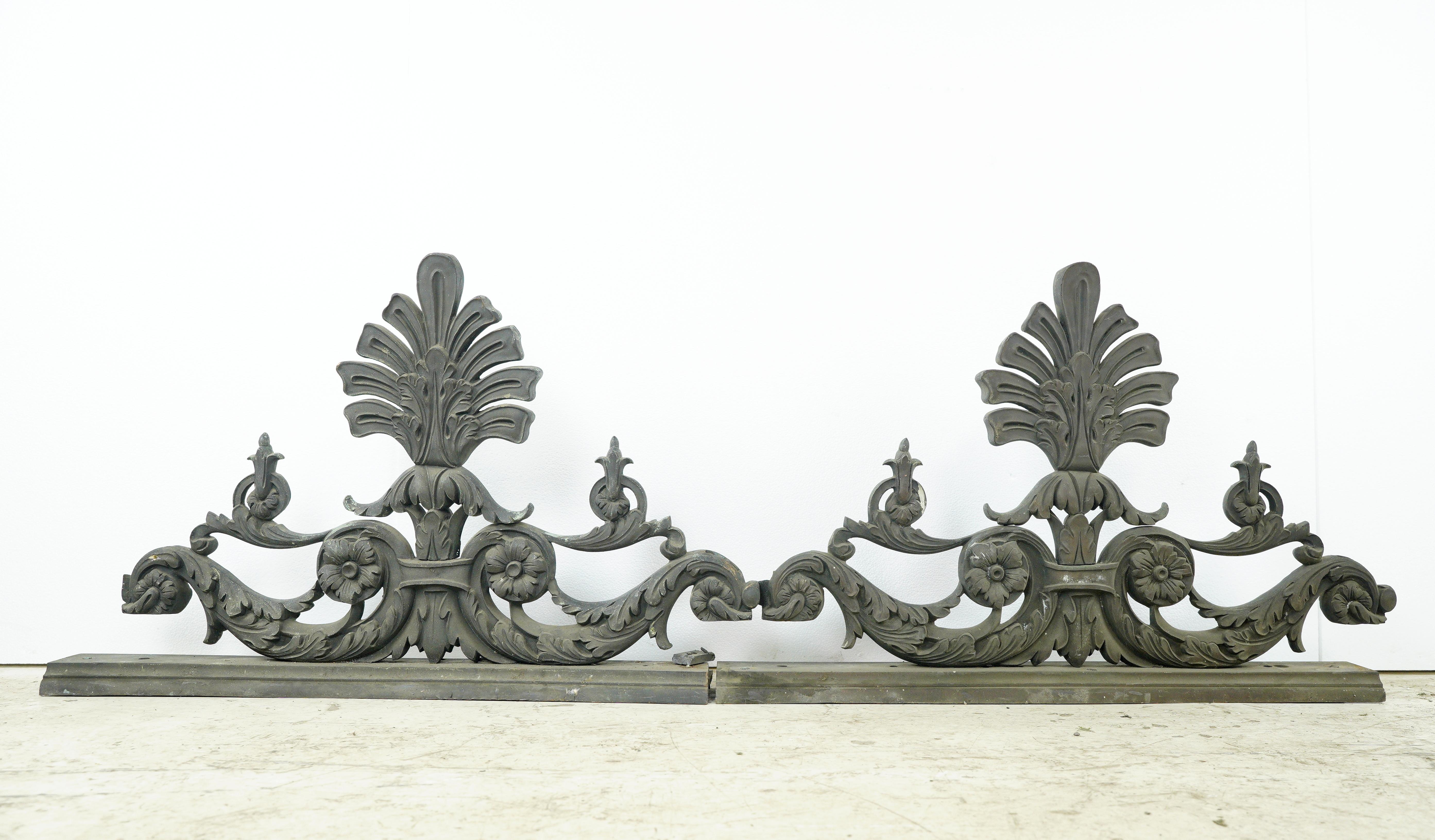 Pair Ornate Verdigris Cast Bronze Architectural Pediments For Sale 1