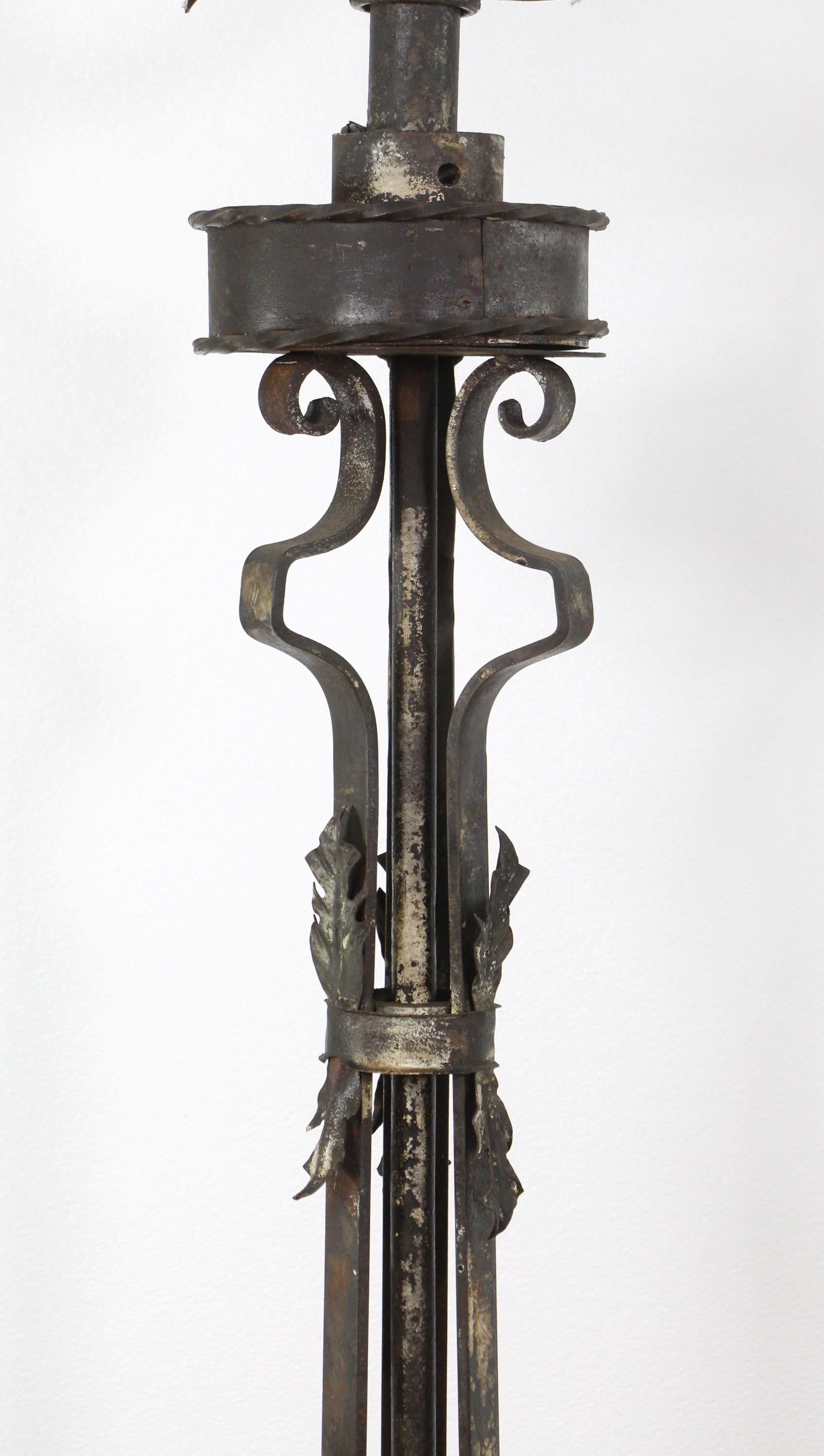 American Pair Ornate Wrought Iron 5 Light Candelabra Floor Lamps