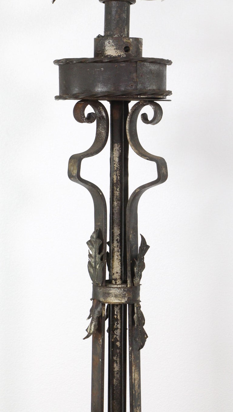 Pair Ornate Wrought Iron 5 Light Candelabra Floor Lamps For Sale at 1stDibs