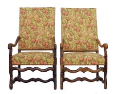 Pair of Os de Mouton Open Armchairs French 19th Century Throne Chairs Walnut