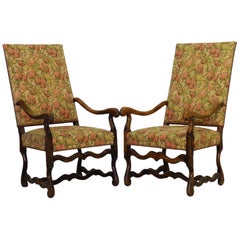 Pair of Os de Mouton Open Armchairs French 19th Century Throne Chairs Walnut