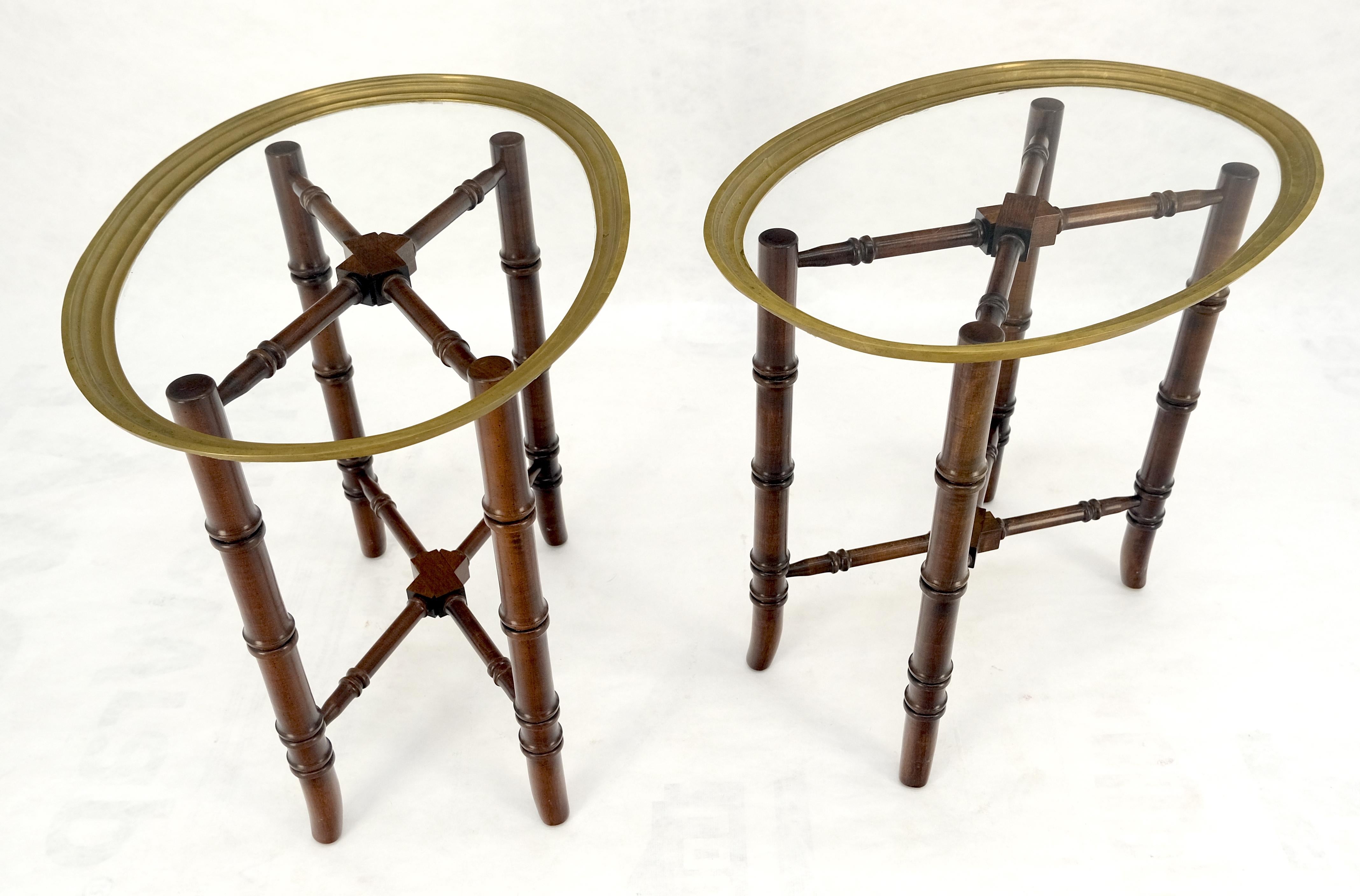 Paire de tables d'appoint ovales en laiton Gallery avec dessus en verre et bases en faux bambou MINT en vente 6