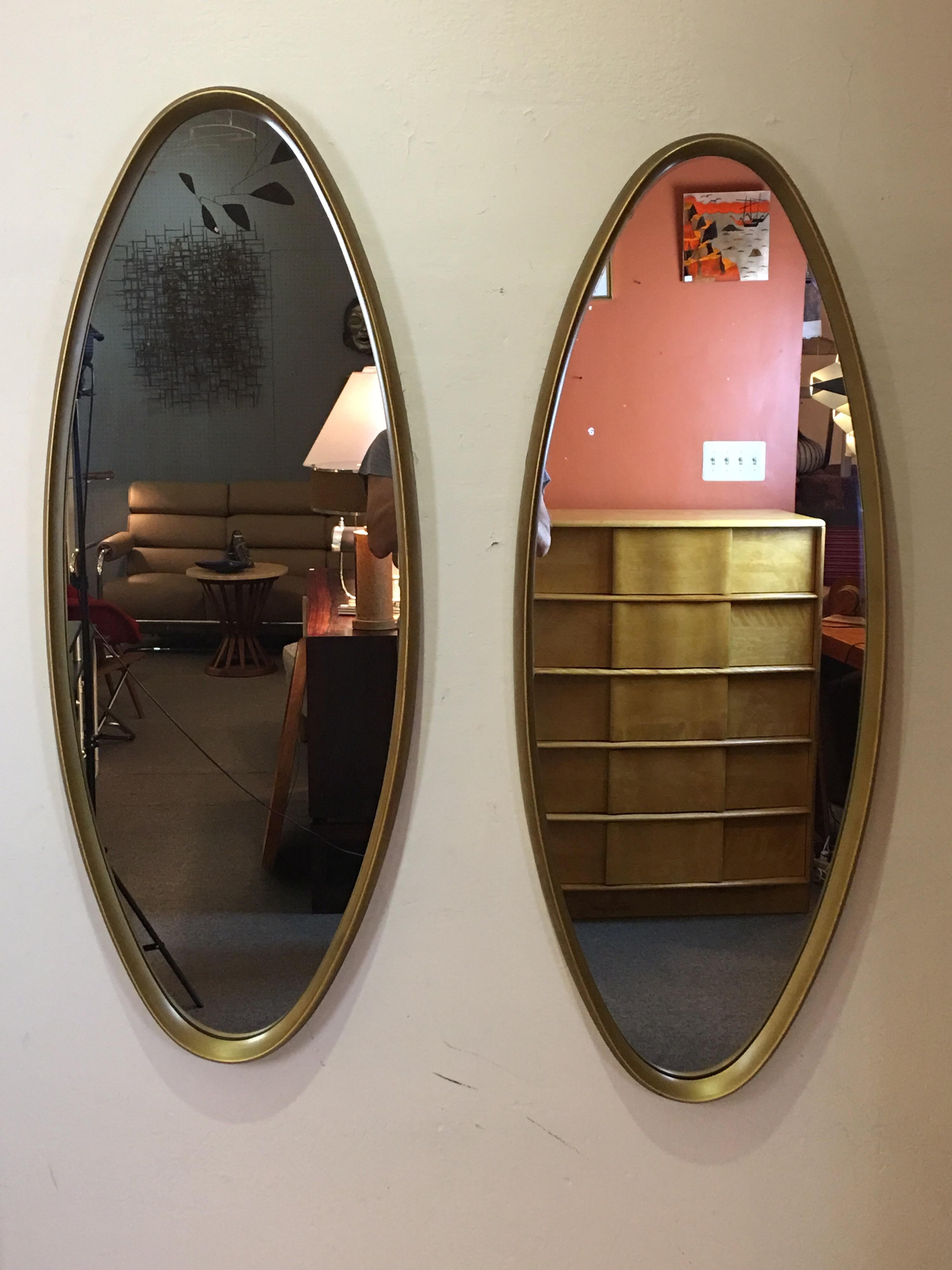 Giltwood Pair of Oval Gilt 1960s Mirrors